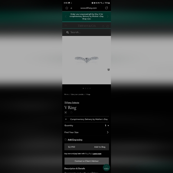 Tiffany & Co Platinum Soleste V ring - Picture 1 of 6